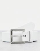 Asos Design Skinny Belt In White Faux Leather-pink