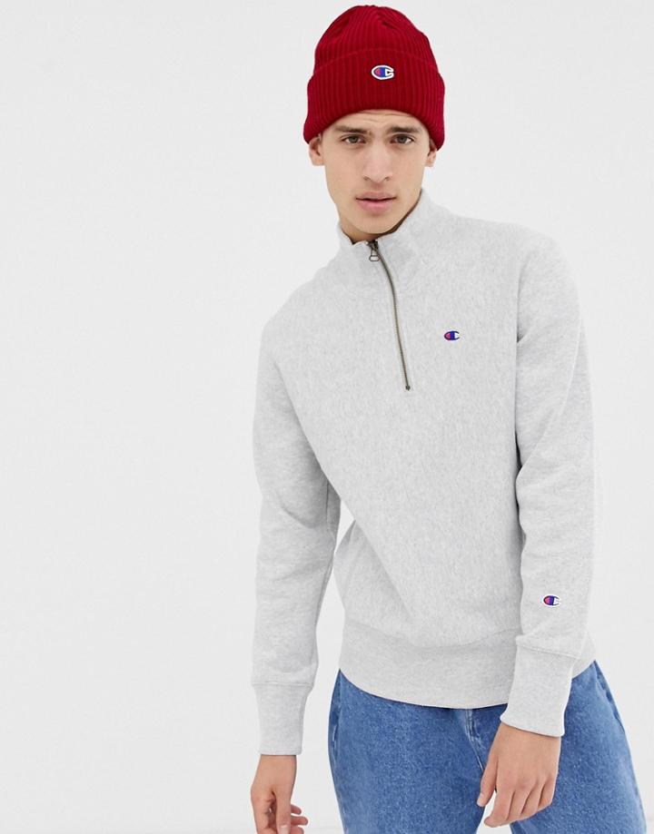 Champion Reverse Weave 1/4 Zip Sweatshirt With Small Logo In Gray - Gray