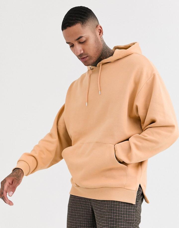 Asos Design Oversized Hoodie In Beige With Split Hem