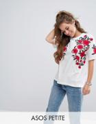 Asos Petite T-shirt With Floral Embroidery - White