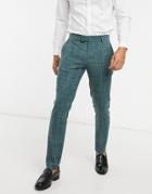 Asos Design Wedding Skinny Suit Pants In Pine Green Crosshatch