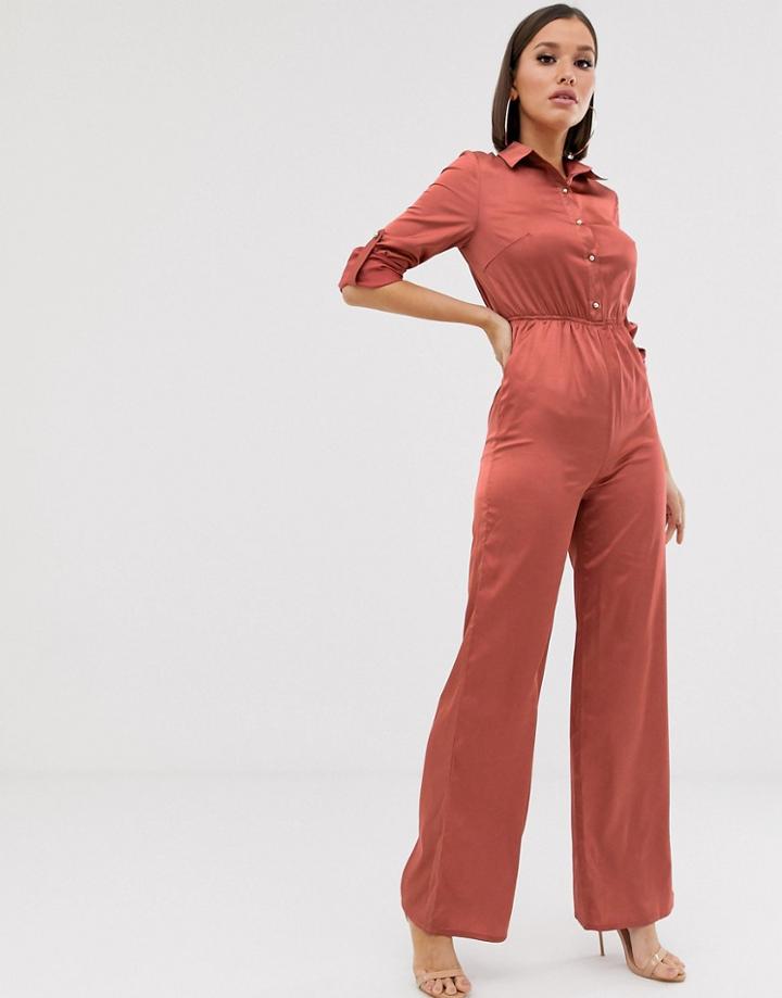 Club L London Satin Jumpsuit-pink
