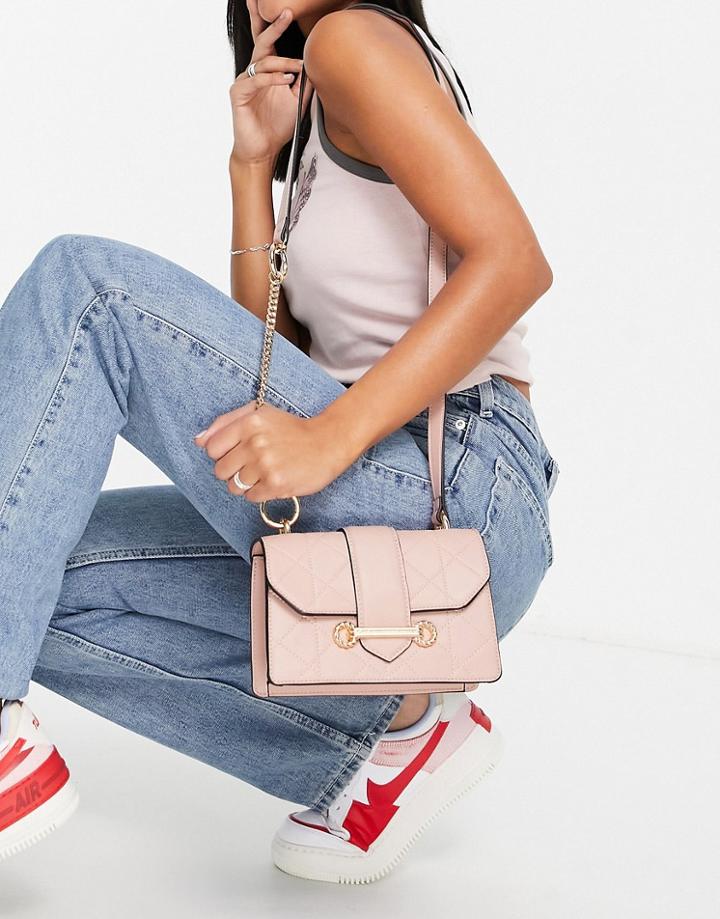 Topshop Quilt Trophy Crossbody In Light Pink