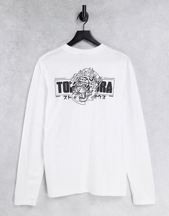 Asos Design Long Sleeve T-shirt In White Organic Cotton With Tiger Back Print