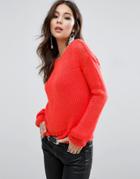 Asos Chunky Sweater In Open Knit - Orange