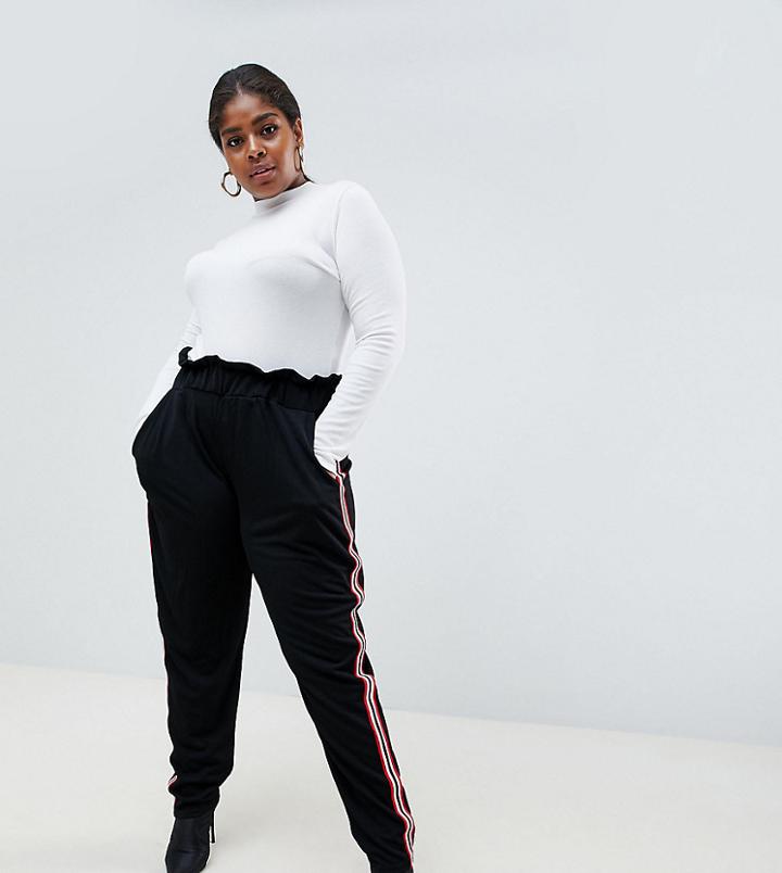 Boohoo Plus Side Stripe Pants - Black