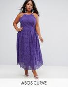 Asos Curve Lace Pinny Scallop Edge Prom Midi Dress - Purple