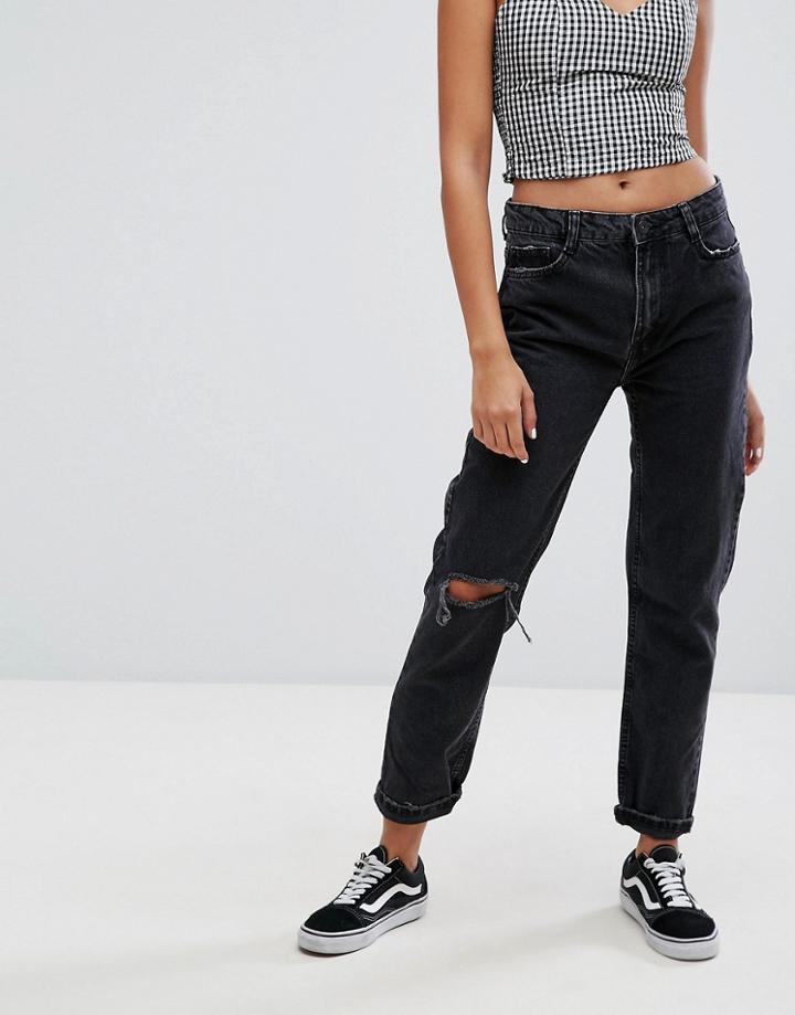 Bershka High Waisted Mom Jean - Black