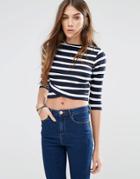 Pull & Bear Striped Crop Top - White