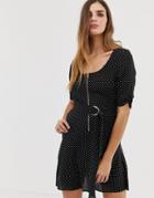 Nobody's Child Zip Front Mini Dress With Belt In Spot - Black