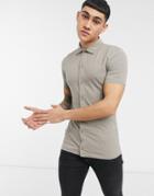 Asos Design Organic Blend Muscle Fit Jersey Shirt In Beige-neutral