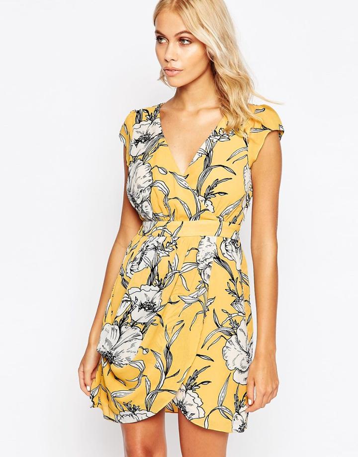 Traffic People Whisper Dress In Floral Print - Yellow
