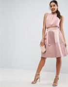 Asos Prom Skirt In Structured Satin With Seam Detail - Pink