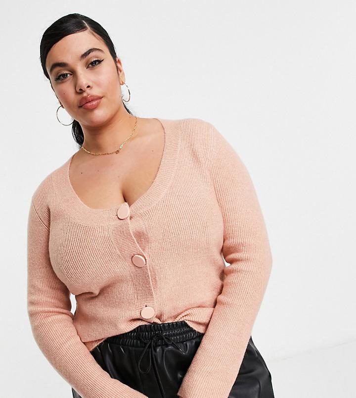 Asos Design Curve Scoop Neck Cardigan In Pink