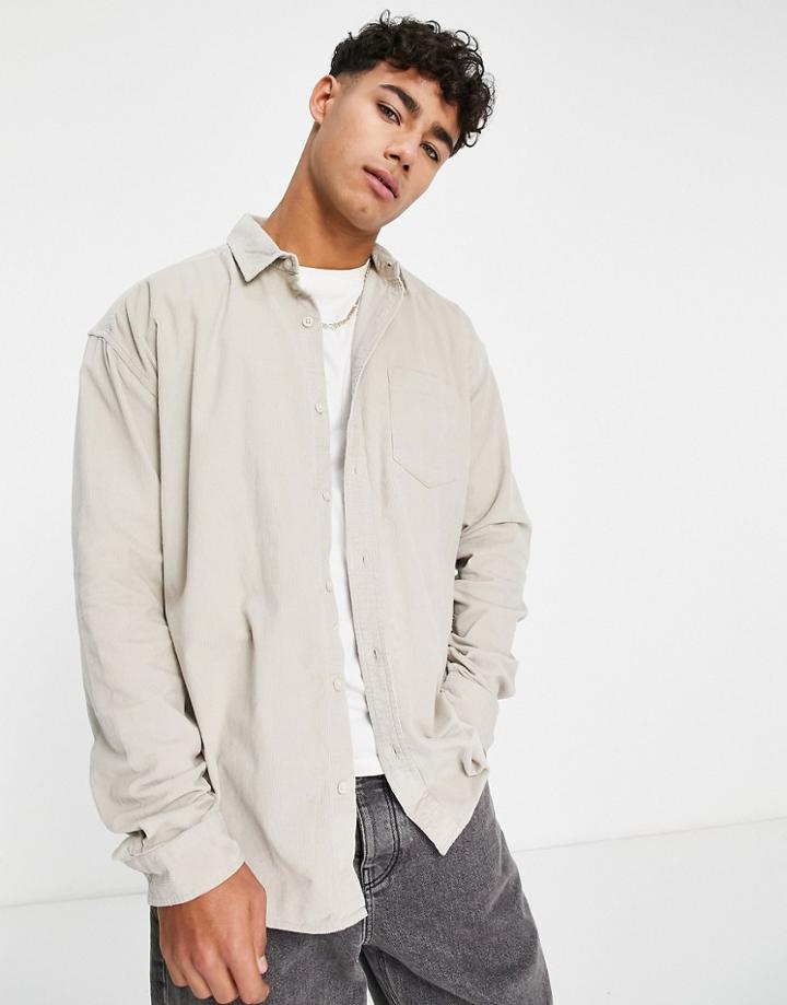 New Look Oversized Cord Overshirt In Off White
