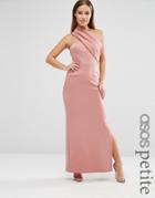 Asos Petite One Shoulder Panel Scuba Maxi Dress With Exposed Zip - Pink