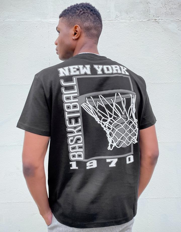 Asos Design Relaxed T-shirt In Black With Basketball Back Print