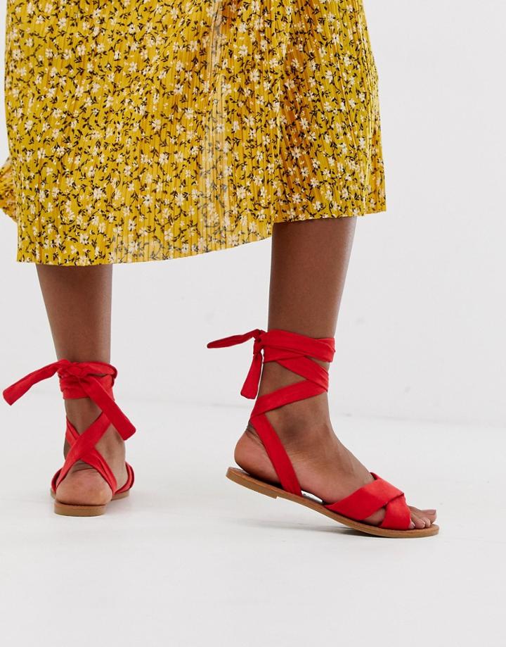 Park Lane Tie Leg Flat Sandal - Red