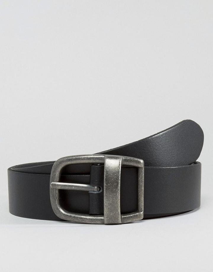 Asos Wide Leather Belt In Black With Vintage Buckle - Black