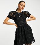 Topshop Petite Organza Puff Sleeve Smock Dress-black