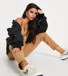 Missguided Petite Sweatpants Jumpsuit In Camel-neutral