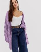 Moon River Mixed Cable Knit Cardigan - Purple