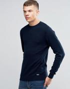 Bench Crew Neck Contrast Knitted Sweater - Navy