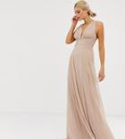 Asos Design Tall Bridesmaid Ruched Bodice Drape Maxi Dress With Wrap Waist-pink