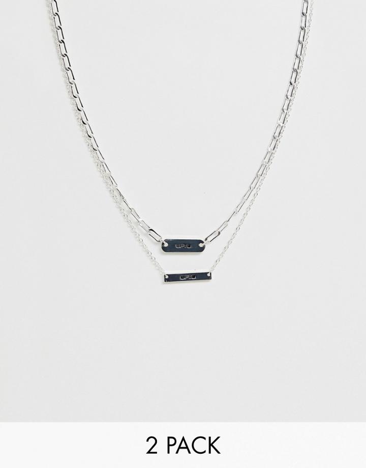 Wftw Flat Curb Chain Necklace In 2 Pack - Silver