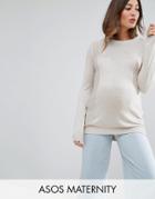 Asos Maternity Sweater With Crew Neck And Panel Detail - Stone