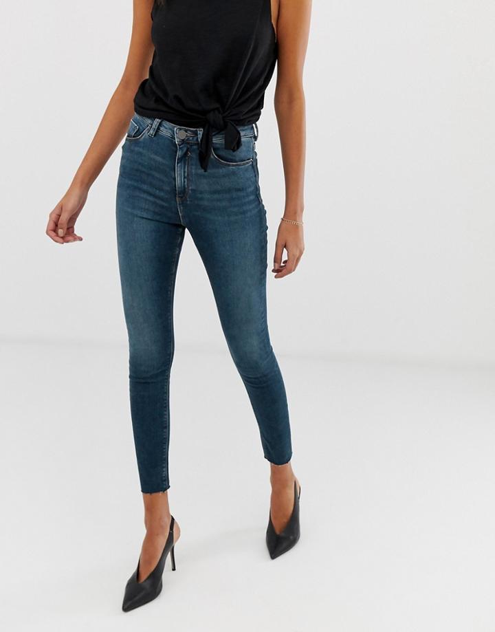Asos Design Ridley High Waisted Skinny Jeans In Aged Dark Stonewash Blue