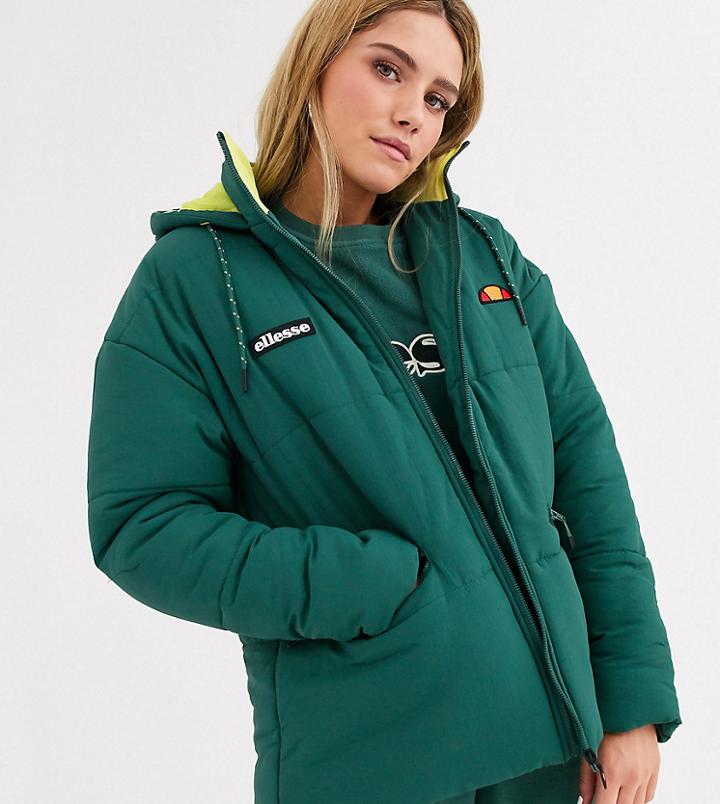 Ellesse Oversized Padded Jacket With Chest Logo And Contrast Neon Lining