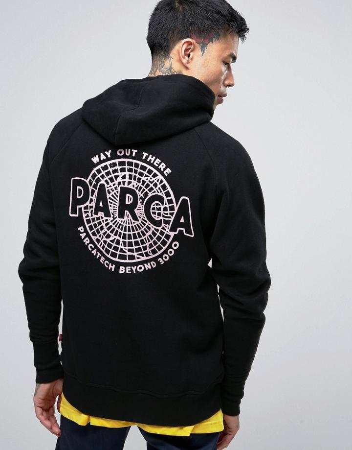 Parca Hoodie With Back Print - Black