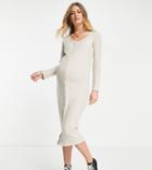 River Island Maternity Snap Front Jersey Midi Dress In Beige-neutral