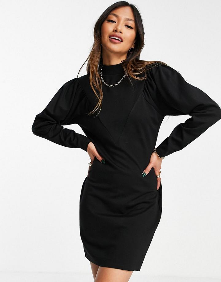 Mango High Neck Mini Dress In Black
