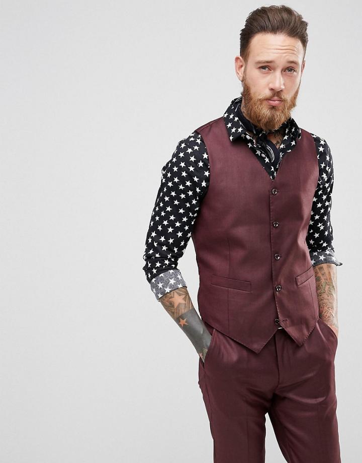 Devils Advocate Slim Fit Metallic Vest - Red
