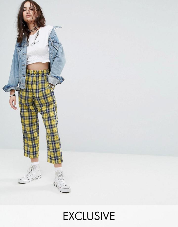 Reclaimed Vintage Inspired Drop Crotch Pants In Check - Yellow