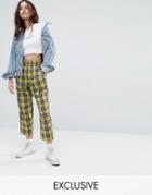 Reclaimed Vintage Inspired Drop Crotch Pants In Check - Yellow