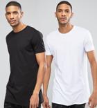 Asos 2 Pack Super Longline T-shirt With Crew Neck In Black/white Save - Multi