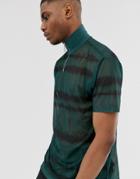 Asos Design Relaxed T-shirt With Turtle Zip Neck In Fine Mesh With Tie Dye Wash - Green