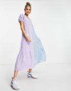 Daisy Street Maxi Smock Dress With Peplum Hem In Mix Gingham Print-multi