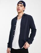 Selected Homme Button Through Knitted Shirt In Navy