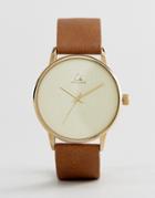 Asos Watch With Tan Leather Strap And Compass Print - Tan