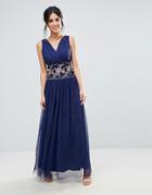 Little Mistress Maxi Dress With Embroidered Detail - Navy