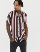 Asos Design Skinny Fit Stripe Shirt In White & Navy - White