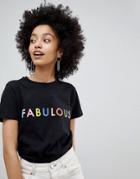 Asos Design T-shirt With Fabulous Rainbow Print In Black - Black