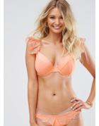Asos Fuller Bust Romantic Lace Plunge Bikini Top Dd-g - Orange