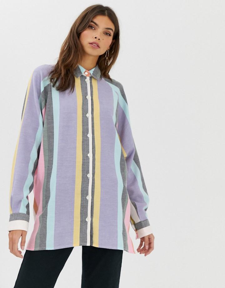 Asos Design Long Sleeve Boyfriend Shirt In Stripe-multi