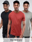 Asos Tall 3 Pack Longline T-shirt In Black/red/green Save - Multi