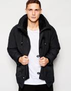 Franklin & Marshall Parka With Fleece Lined Hood - Black